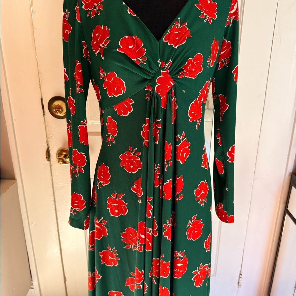 Vintage Maxi Dress Floral Green and Red